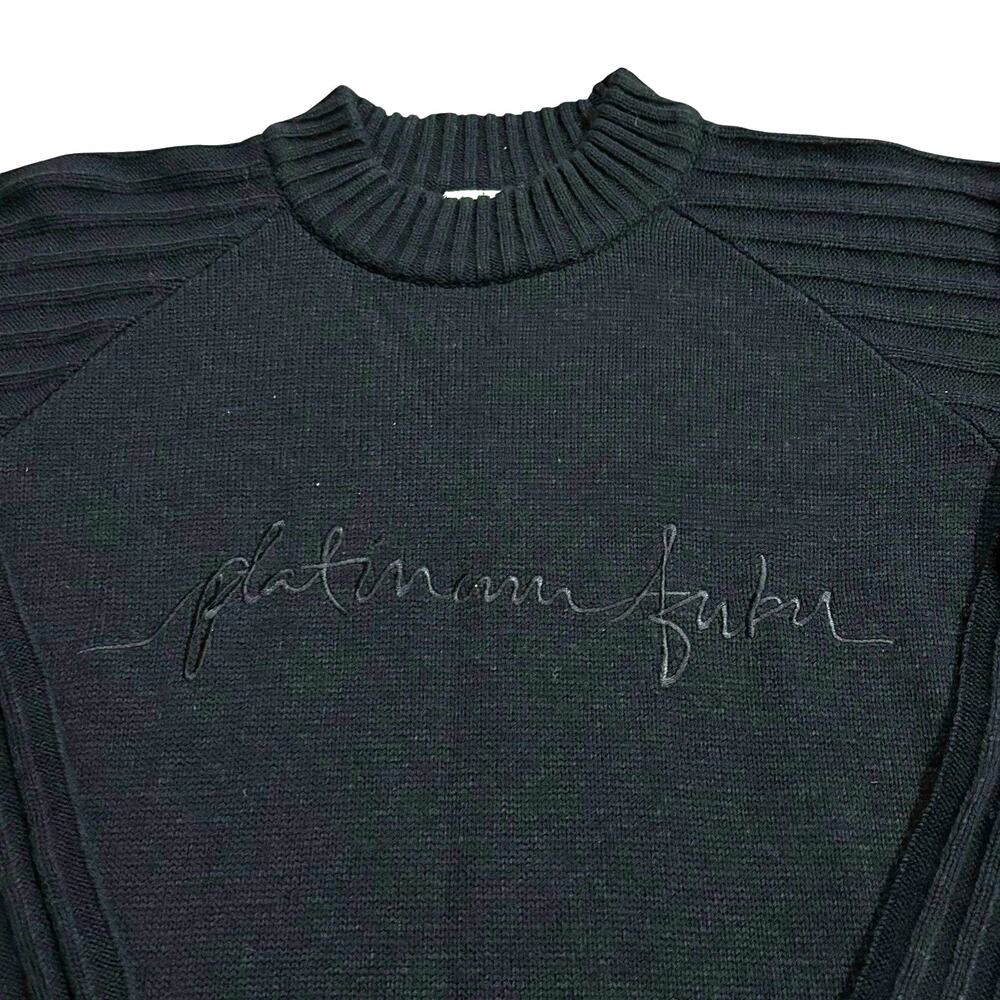 Vintage Platinum FUBU Sweater Men’s Large Boxy Black Embroidered Ribbed Y2K